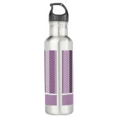 Girly Paars Chevron Stripes Pattern met naam Waterfles (Achterkant)
