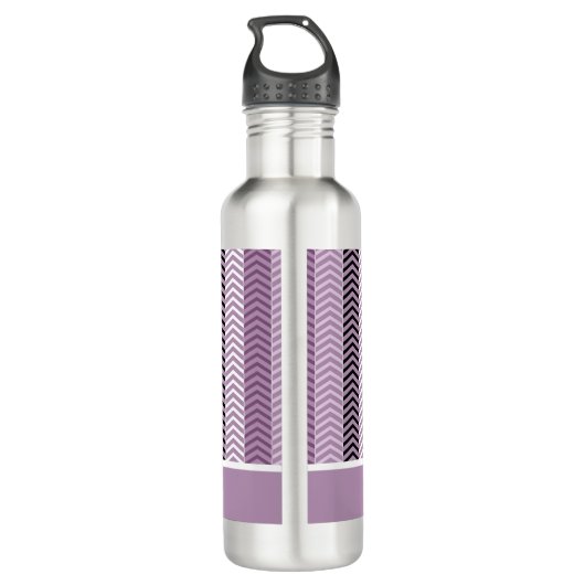 Girly Paars Chevron Stripes Pattern met naam Waterfles (Achterkant)