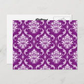 Girly Paars Damask Pattern Briefkaart (Voorkant / Achterkant)