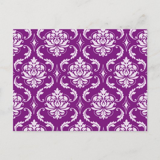 Girly Paars Damask Pattern Briefkaart (Voorkant)