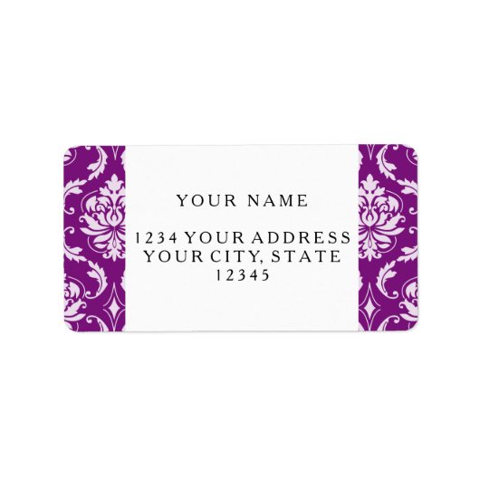 Girly Paars Damask Pattern Etiket (Voorkant)