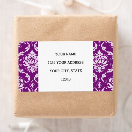 Girly Paars Damask Pattern Etiket (Insitu)