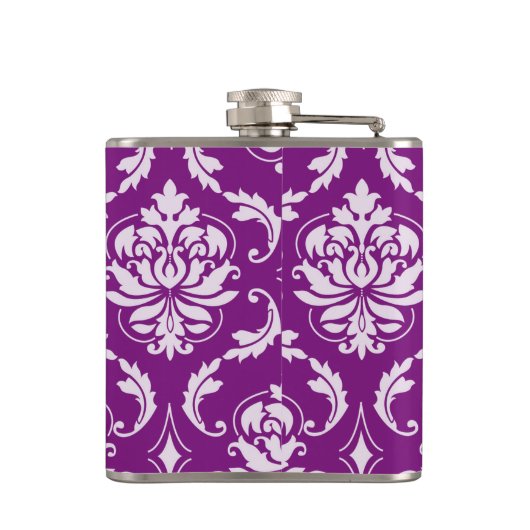 Girly Paars Damask Pattern Heupfles (Achterkant)