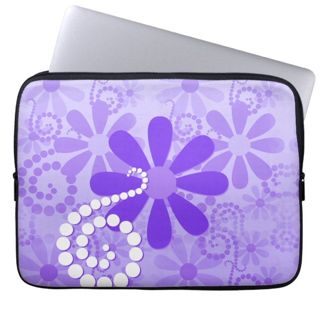 Girly Paars Floral Retro Flowers Laptop Sleeve (Voorkant)