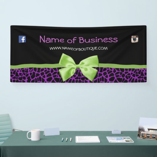 Girly Paars Giraffe Print Cute Green Ribbon 6 ft Spandoek (Beurs)