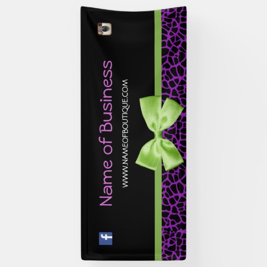 Girly Paars Giraffe Print Cute Green Ribbon 6 ft Spandoek (Verticaal)