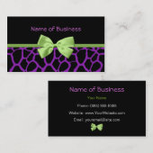 Girly Paars Giraffe print met Cute Green Ribbon Visitekaartje (Voorkant / Achterkant)