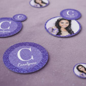 Girly Paars Glitter Monogram Foto Confetti