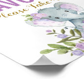 Girly Paars Gold Floral Elephant Favors Sign Poster (Hoek)