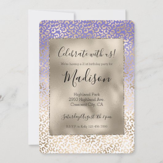 Girly Paars Gold Ombre Leopard Print Kaart (Voorkant)