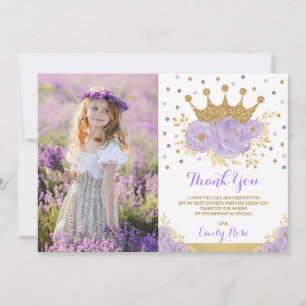 Girly Paars Gold Princess Crown Birthday Foto Bedankkaart