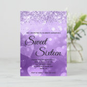 Girly Paars Heart Gradient Glitter Sweet Sixteen Kaart (Staand voorkant)