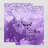 Girly Paars Heart Gradient Glitter Sweet Sixteen Kaart (Voorkant / Achterkant)