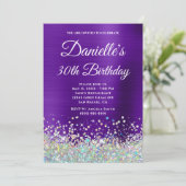 Girly Paars Ombre Holo Glitter 30th Birthday Kaart (Staand voorkant)