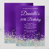 Girly Paars Ombre Holo Glitter 30th Birthday Kaart (Voorkant / Achterkant)