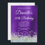 Girly Paars Ombre Holo Glitter 30th Birthday Kaart<br><div class="desc">Creëer je eigen faux multicolored rainbow iridescent holographic glitter stylish milestone verjaardagsfeestuitnodiging voor haar. Op de achtergrond bevindt zich een donkergrijs glanzend donker indigo paarse ombre folie digital art grafisch. Pas de kleuren of stijlen van de uitnodigingsdoopvont aan. De luxe sparkles, glitter en folie zullen worden gemaakt met creatieve artistieke...</div>