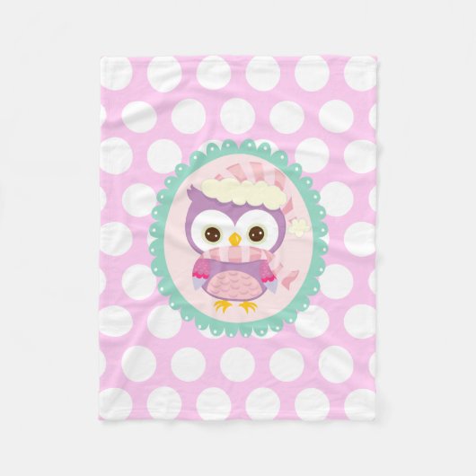 Girly Paars Owl Winter Light Paarse Polka Dots Fleece Deken (Voorkant)