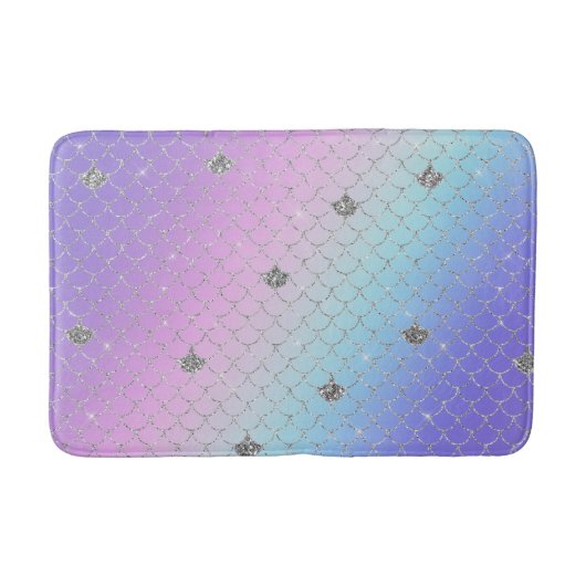 Girly Paars Pink Aqua Silver Mermaid Glitter Badmat (Voorkant)