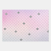 Girly Paars Pink Aqua Silver Mermaid Glitter Inpakpapier Vel (Voorkant 3)