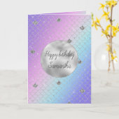 Girly Paars Pink Aqua Silver Mermaid Glitter Kaart (Gele Bloem)