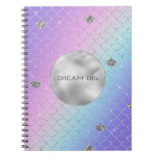Girly Paars Pink Aqua Silver Mermaid Glitter Notitieboek
