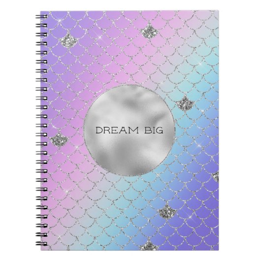 Girly Paars Pink Aqua Silver Mermaid Glitter Notitieboek (Voorkant)