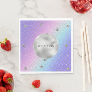 Girly Paars Pink Aqua Silver Mermaid Glitter Servet