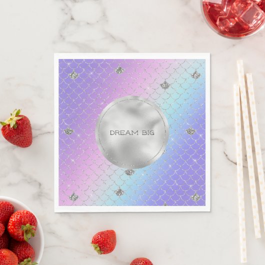 Girly Paars Pink Aqua Silver Mermaid Glitter Servet (Insitu)