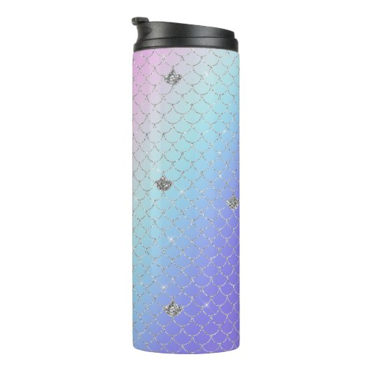 Girly Paars Pink Aqua Silver Mermaid Glitter Thermosbeker (Geroteerd rechts)