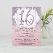 Girly Paars Pink Faux Glitter Ombre Sweet Sixteen Kaart (Staand voorkant)
