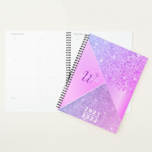 Girly Paars Pink Glitter Chic Monogram 2021 2022 Planner (Display)