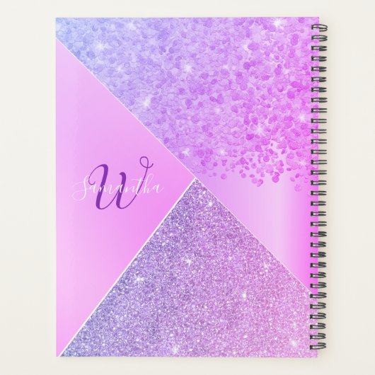 Girly Paars Pink Glitter Chic Monogram 2021 2022 Planner (Achterkant)