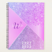 Girly Paars Pink Glitter Chic Monogram 2021 2022 Planner (Voorkant)