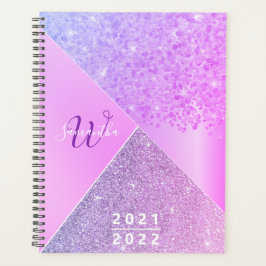 Girly Paars Pink Glitter Chic Monogram 2021 2022 Planner
