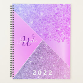 Girly Paars Pink Glitter Chic Monogram 2022 Planner