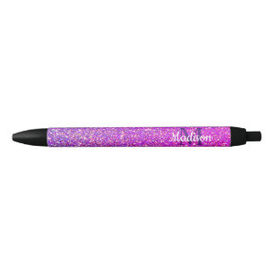 Girly Paars Pink Glitter Ombre Personalized Zwarte Inkt Pen