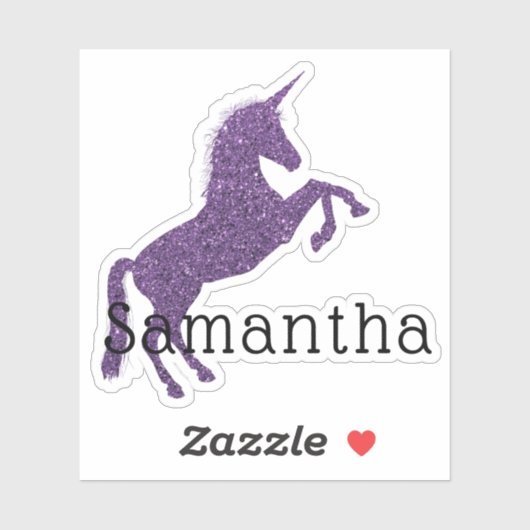 Girly Paars Sparkle Unicorn Name Sticker (Vel)