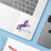 Girly Paars Sparkle Unicorn Name Sticker (Laptop met iPhone)