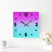 Girly Paars Turquoise Ombre Mosaic Bokeh Pattern Vierkante Klok (Huis)