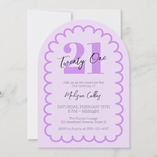 Girly Paarse 21e eenvoudige Wavy Verjaardagsfeestb Kaart (Voorkant)