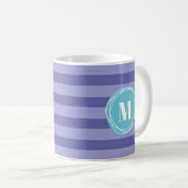 Girly Paarse Aqua Stripes Monogram Koffiemok (Voorkant rechts)