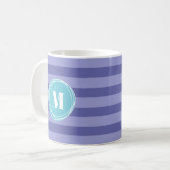 Girly Paarse Aqua Stripes Monogram Koffiemok (Voorkant links)