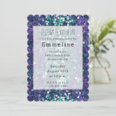 Girly Paarse Aqua Zeemeermin Sparkle Kaart (Staand voorkant)