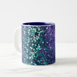 Girly Paarse Aqua Zeemeermin Sparkle Tweekleurige Koffiemok