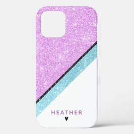 Girly Paarse Blue Glitter Stripe Case-Mate iPhone Case