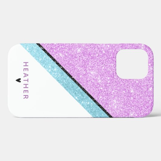 Girly Paarse Blue Glitter Stripe Case-Mate iPhone Case (Achterkant (horizontaal))