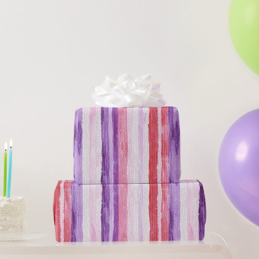 Girly Paarse Blush Roze Rode Strepen Cadeaupapier (Feestgeschenken)