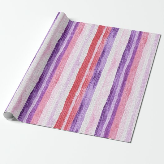 Girly Paarse Blush Roze Rode Strepen Cadeaupapier (Uitgerold)