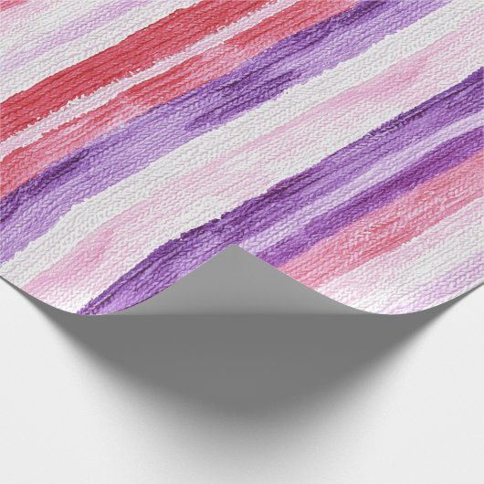 Girly Paarse Blush Roze Rode Strepen Cadeaupapier (Hoek)