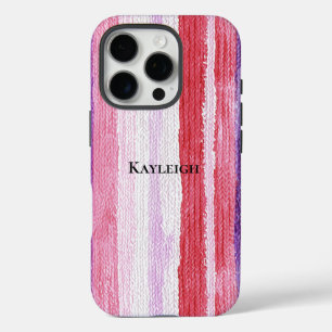 Girly Paarse Blush Roze Rode Strepen iPhone 16 Pro Hoesje